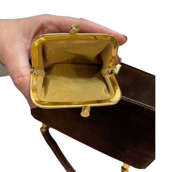 Vintage Koret Suede Leather Handbag Brown Gold Hardware Mid Century Convertible - Picture 7 of 16